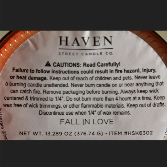 HAVEN STREET CANDLE FALL IN LOVE RICHLY SCENTED NEW - Picture 3 of 3
